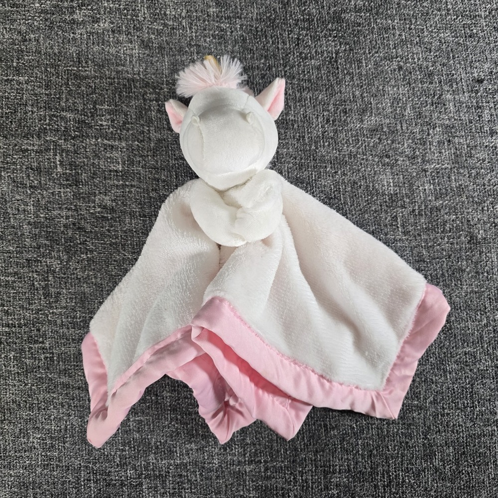 Carter's White Pink Unicorn Lovey Soft Plush Satin Trim Security Blanket 2016
